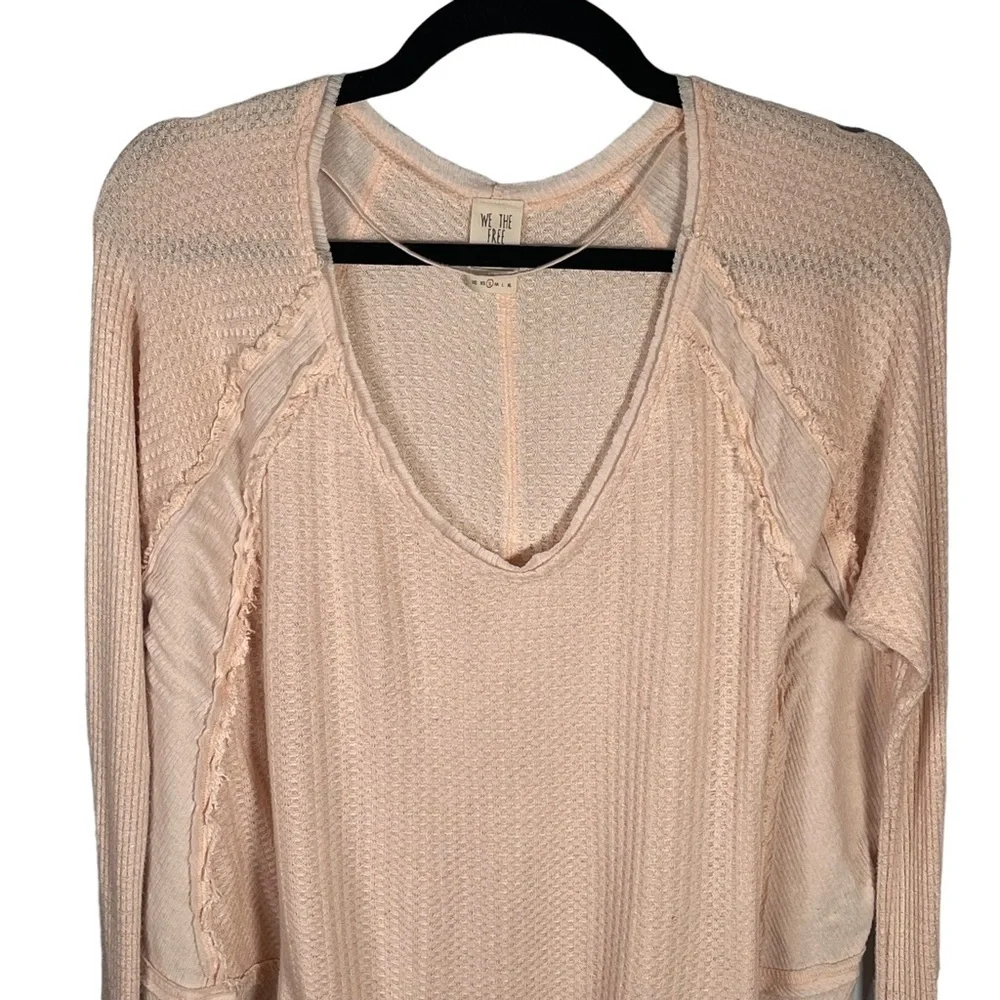 Free People Pale Pink Layered Waffle Long Sleeve Tee